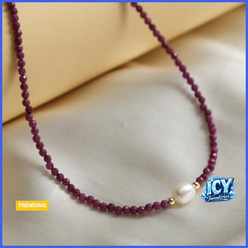 Ruby Gemstone Beaded Necklace With Freshwater Pea… - image 7